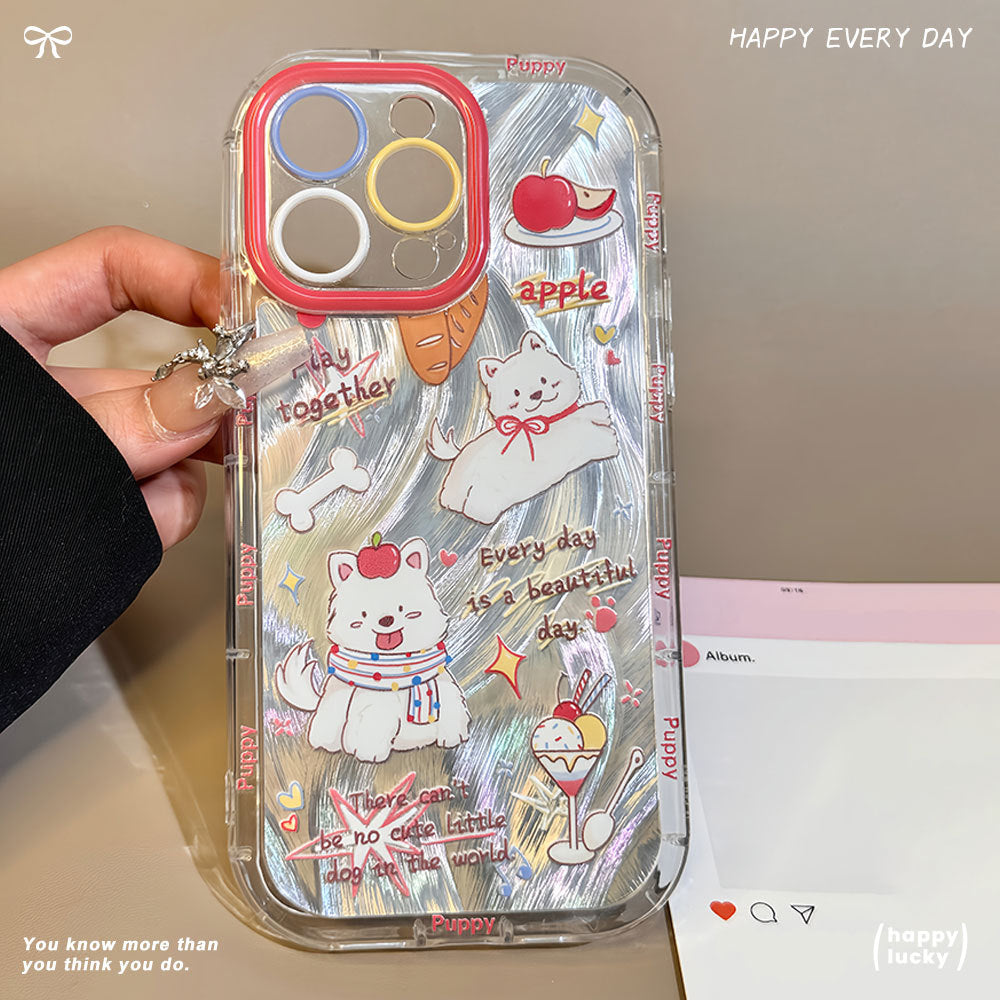 New arrivalcute puppy round edge anti-fingerprint feather gauze mobile phone case suitable for 16promaxiphone15 protective cover