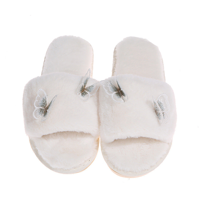 butterfly fur slippers for women, autumn and winter, k-style, new style, home and outdoor wear, one-line slippers, plush women's shoes, dropshipping