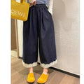 【summer new arrivals】korean style girls' lace-trimmed denim pants -  new fashion wide-leg trousers for baby girls