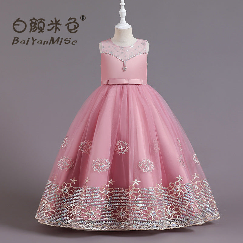 Export kids dress embroidered hot diamond princess dress female flower girl party piano performance dresskids dress