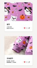 halloween girls' sweatshirt & pleated skirt pants set - purple pumpkin & little ghost design - kids' holiday two-piece outfit