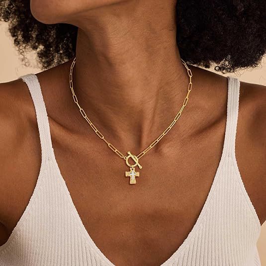2026 amazon new arrival paperclip ot clasp cross necklace couple's style unique design vintage choker