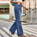cross-border foreign trade independent station  new arrivaleasiest for match mid-waist washed micro-flared denim pants casual pants for women