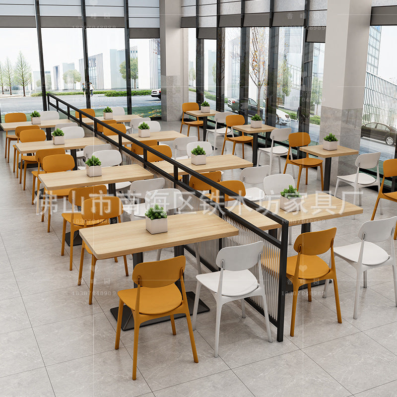 Canteen dining table and chairs Solid wood staff factory Student dining room School dining hall Four-person conjoined combination splicing