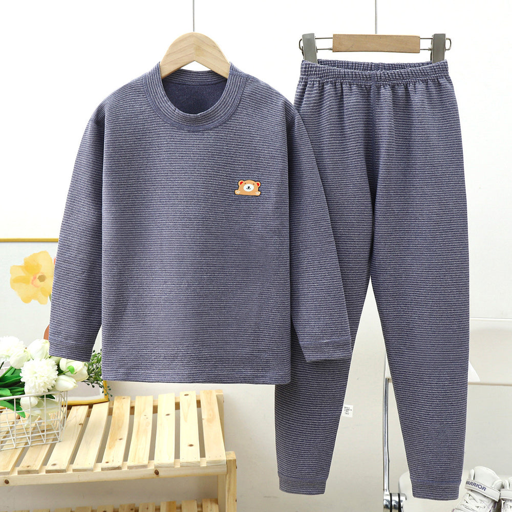 Kids german velvet heattechintimateswinterfleece-linedthickened boneless boys and girls quick-heating bottom pajamas home wear suit