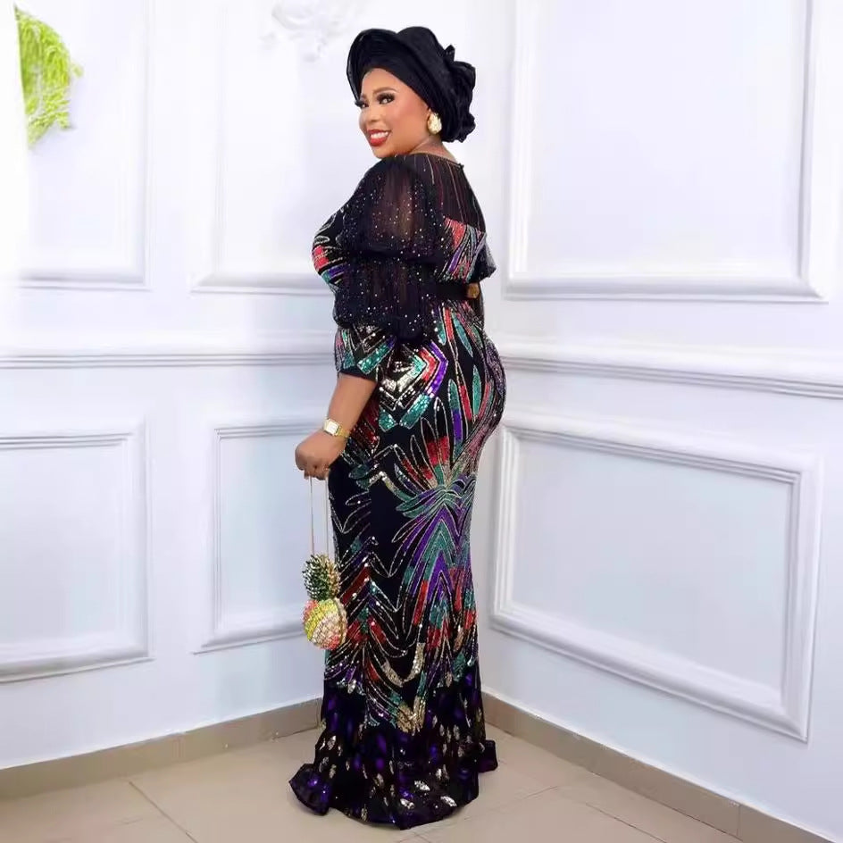 supply colorful sequins sequins hot diamond waist fishtail long skirt african women's dress dress