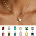 New arrival amazon geometry 12 birthstone square pendant cross inlaid rhinestone necklace lady necklace