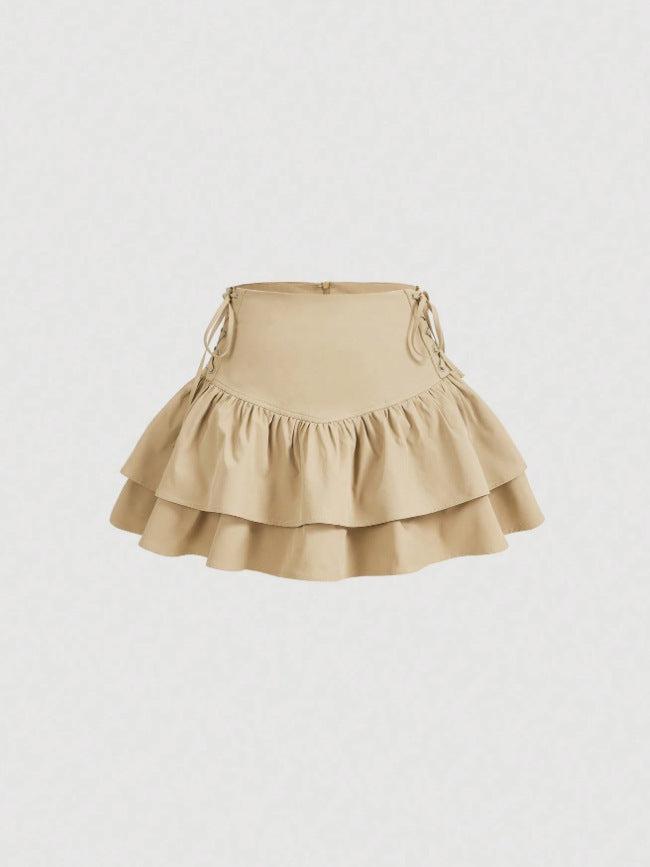 sexy fashion women's elegant commute style tie-side ruffle hem midi skirt