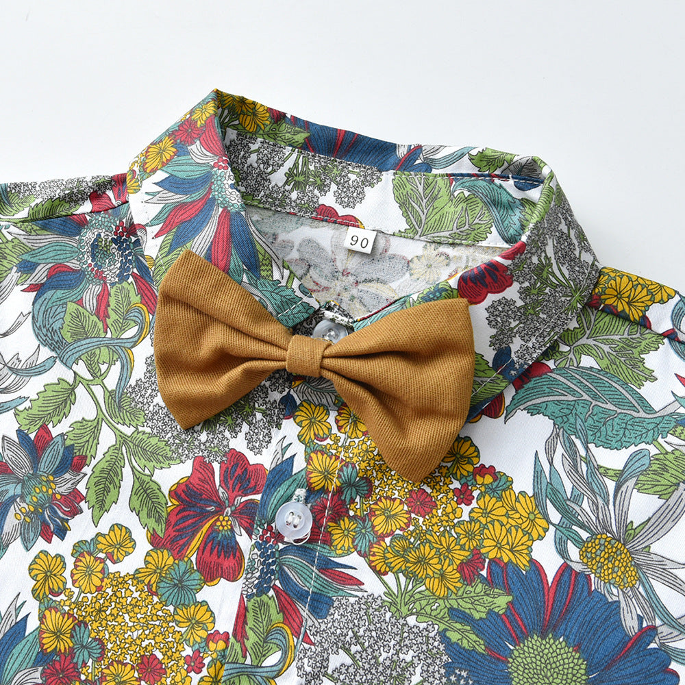 European and american style boys' formal wear - spring/autumn first birthday baby beach floral shirt set - boys' flower boy outfit - children's suit