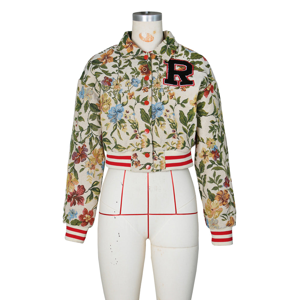 Amazon hot seller:  spring new arrival jacquard european and american style women's long sleeve square neck cropped jacket