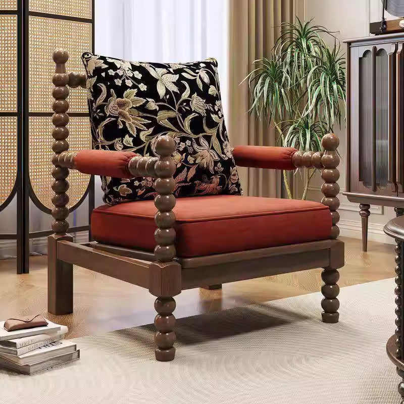 Solid wood fabric chair medieval style living room chair sofa bedroom american pearl chair single retro pearl chair french style