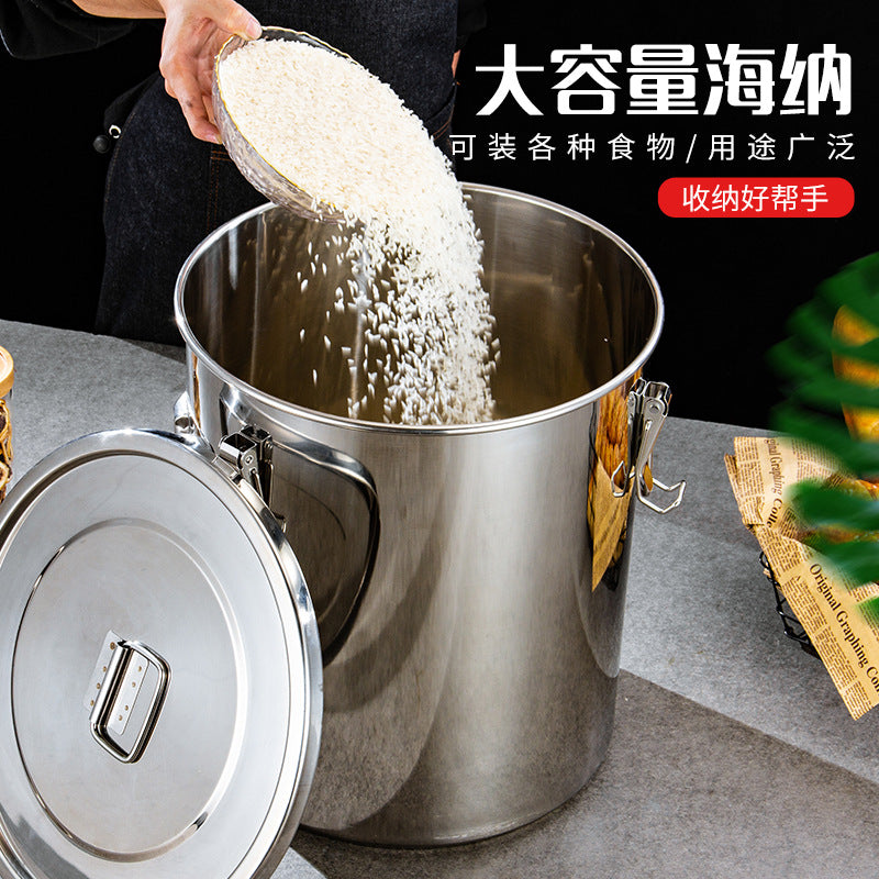 Stainless steel barrel, hotel stainless steel sealed rice barrel Large capacity storage barrel Grain barrel Brewing barrel, sealed barrel
