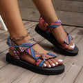 summer new arrivals: chunky sole canvas ethnic style women's peep-toe color block velcro beach sandals - plus size in stock