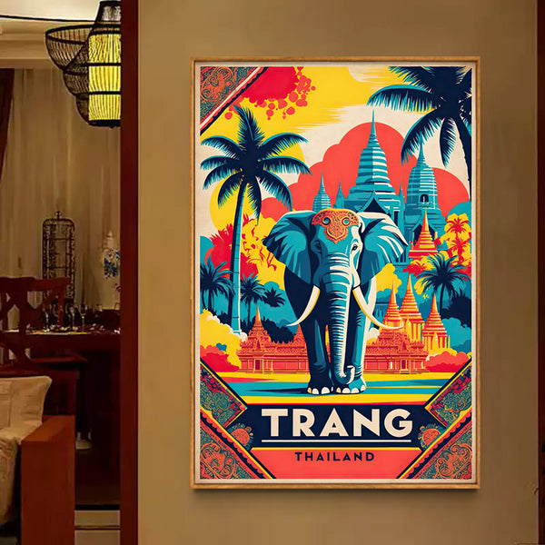 Thai style decorative painting Thai elephant South East Asia landscape hotel background wall hanging painting Thai restaurant decorative painting