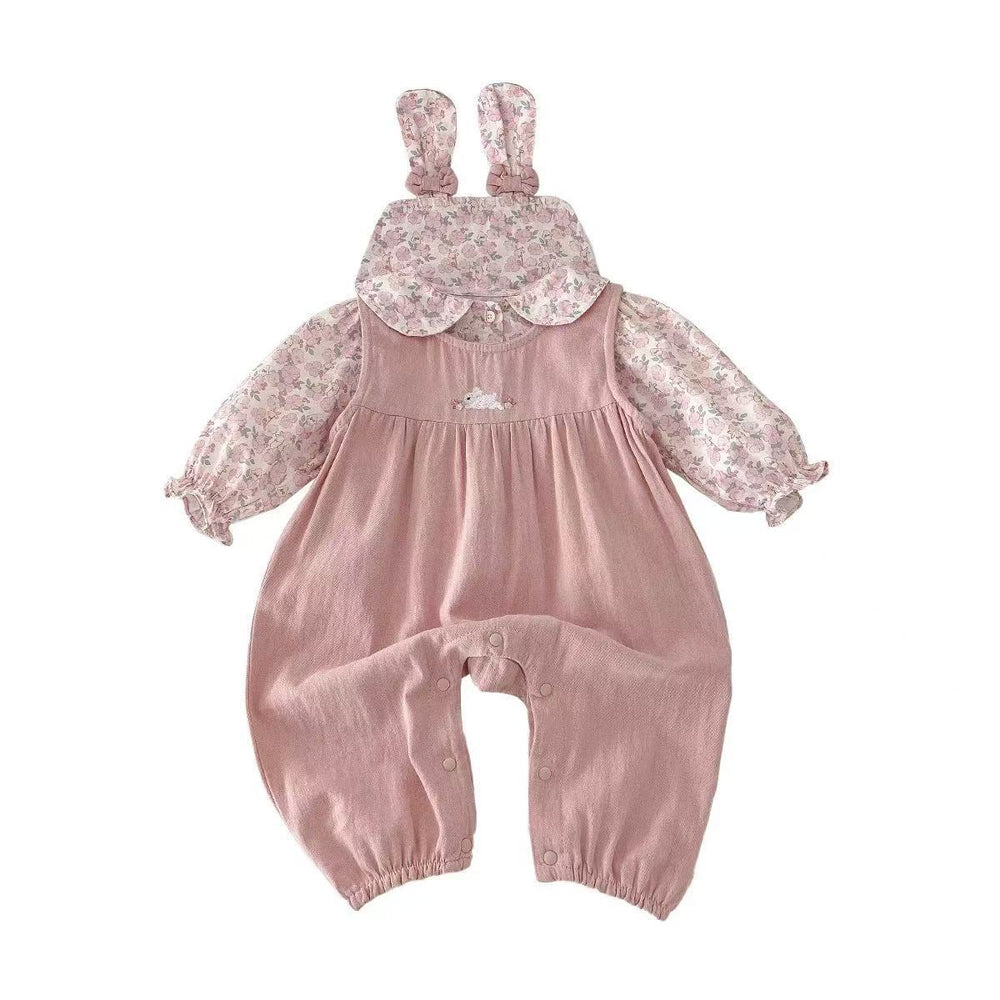 Baby overalls spring and autumn baby suit girl autumtwo-piece setsweet floral doll shirt outing suit