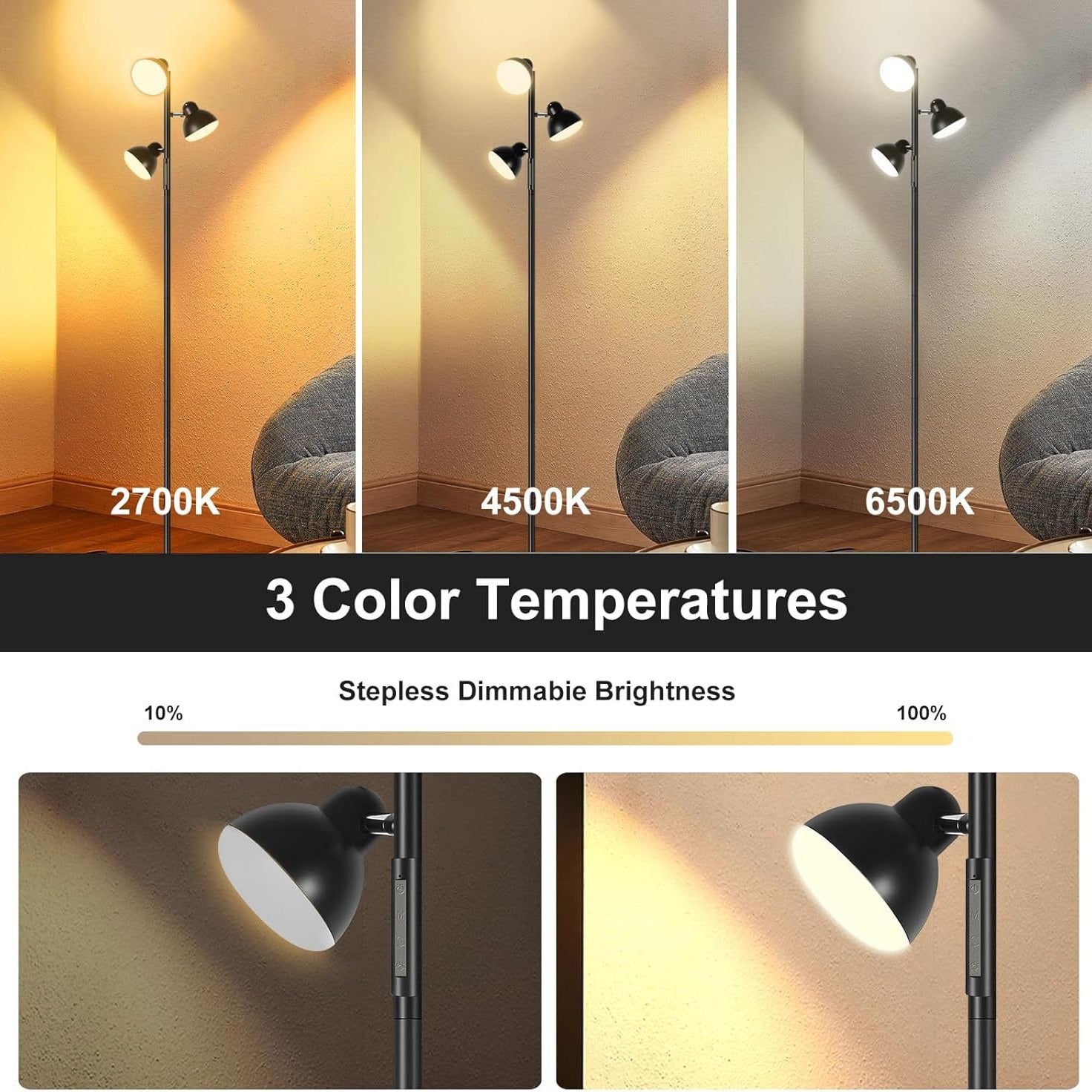 New three-head LED floor lamp modern simple living room bedroom study sofa decoration dimmable standing lamp