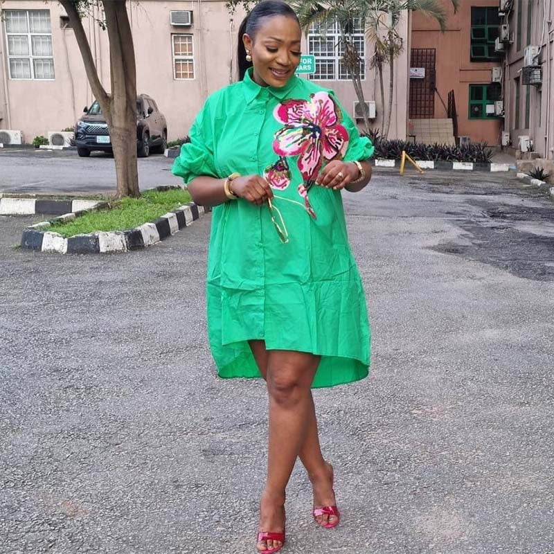 Exportplus size women's clothing loose version sequinembroider large flower casual women's clothing lantern sleeve mid-length shirt dress clear