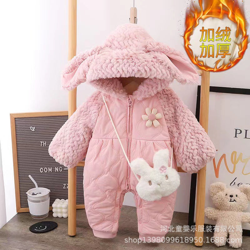 Baby winter clothes quiltedthickened jumpsuit baby girl outing clothes full month newborn fall and winterheattech tide