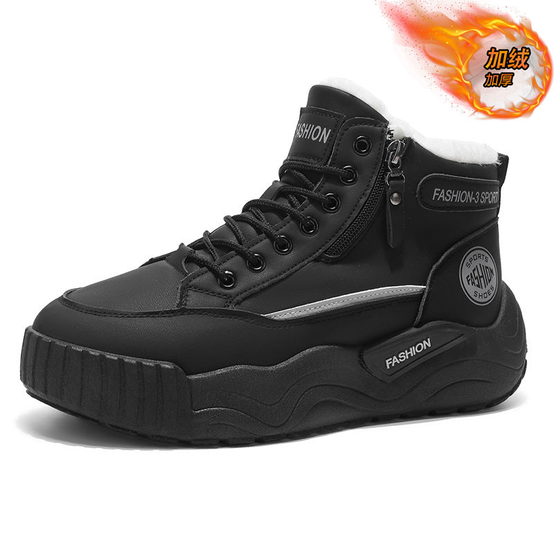 High-top men's shoes winterfleece-linedheattech cotton shoes youth leather waterproofnon-slip outdoor cold-resistant snow boots