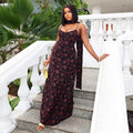 European and american women's clothing  autumn new sweet and fresh printed high-waisted spaghetti strap a-line maxi dress