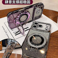 Magnetic stand suitable for iphone17 gradient glitter mobile phone case 16pro electroplated rhinestone 13 protective cover with diamonds