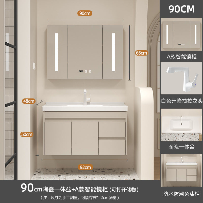 Ceramic all-in-one basin bathroom combination solid wood bathroom wash basin wash basin wash basin cream style
