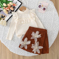 autumn new arrival: cross-border e-commerce sweet ruffle top & 3d floral shorts two-piece set for girls