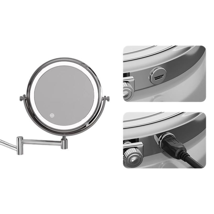 Led lighted makeup mirror - bathroom vanity mirror - punch-free magnifying mirror - hotel style extendable folding wall-mounted beauty mirror