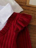 European and american cross-border new spring/autumn baby ribbed knit top with ruffle sleeves + embroidered strawberry denim pants two-piece set