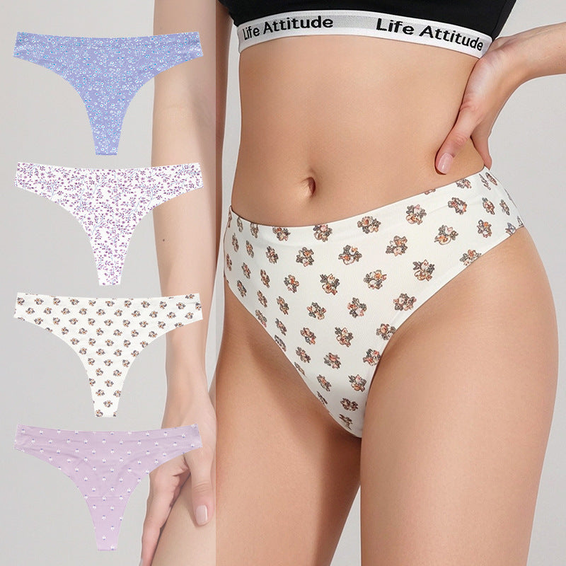 new arrival low-waist ice silk printing underwear women's nylon breathable quick-drying seamless women's briefs thin section