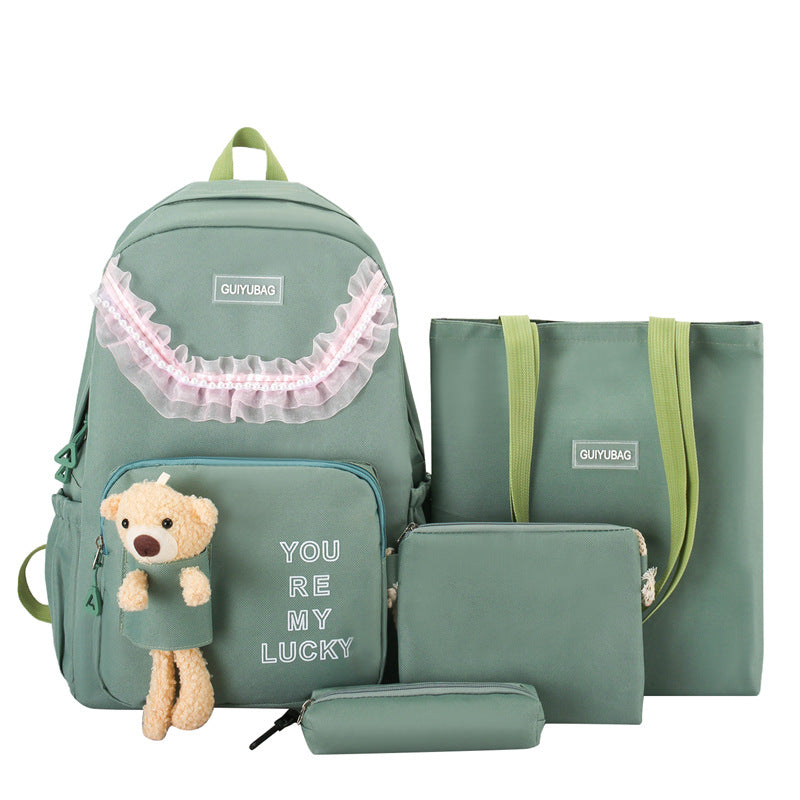 New Korean version of large-capacity student schoolbag cartoon cute bear doll girl backpack primary and secondary school backpack