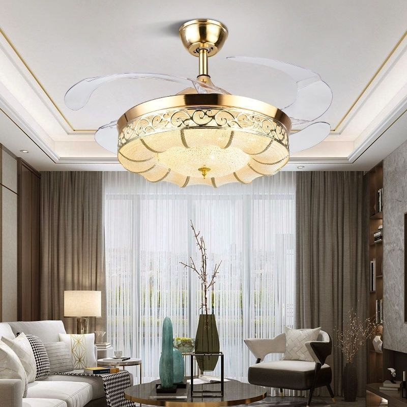 52inch variable frequency invisible fan light ceiling fan light european luxury restaurant living room bedroom electric fan chandelier silent