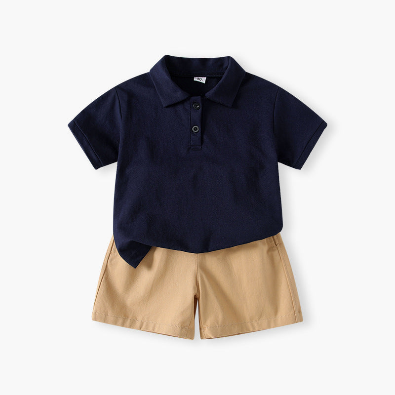 Boys' summer  new polo shirt set - short sleeve t-shirt, lightweight slim-fit casual turn-down collar two-piece outfit