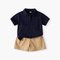 Boys' summer  new polo shirt set - short sleeve t-shirt, lightweight slim-fit casual turn-down collar two-piece outfit