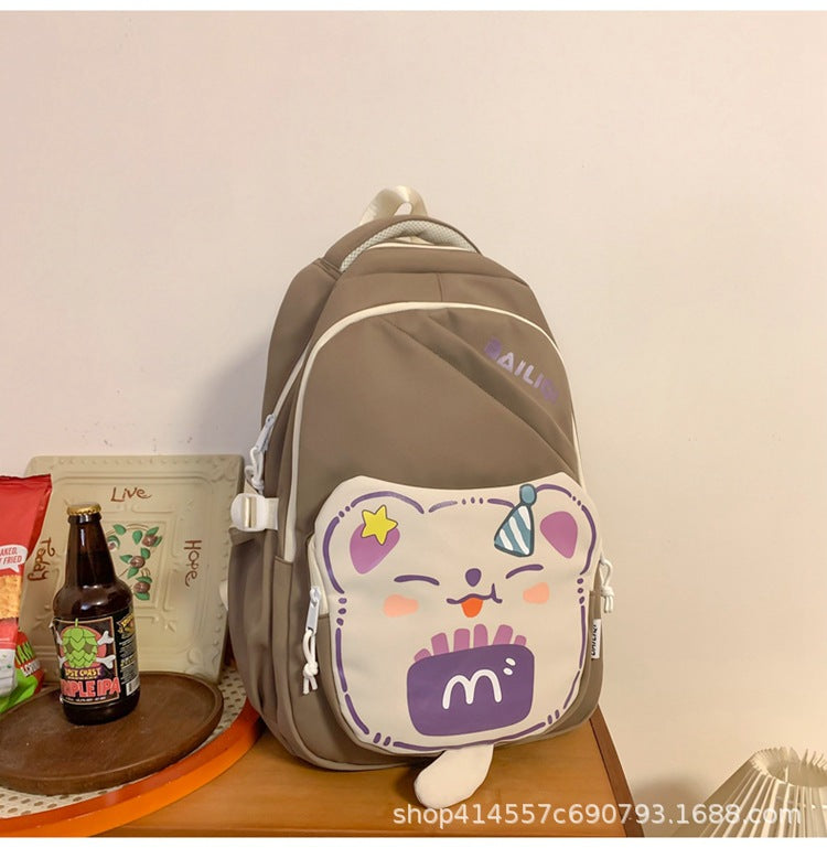 Macaron color cute french fries bear backpack for primary and secondary school students, large capacity, wear-resistant and easy to take care of, backpack