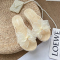 Summer new fashion bowknot platform flip-flops women's mid-heel non-slip sandals beach vacation travel shoes