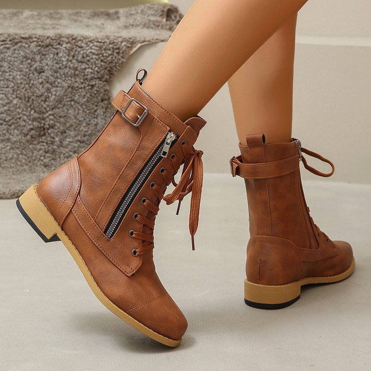 fall and winter roman women's boots cross strap round toe knee socks boots plus sizeflatsstudsbootscasualeasiest for match