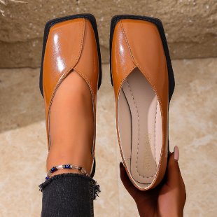 Plus size square toe low heel women's flats - new autumn  collection - slip-on casual leather shoes
