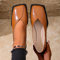 Plus size square toe low heel women's flats - new autumn  collection - slip-on casual leather shoes