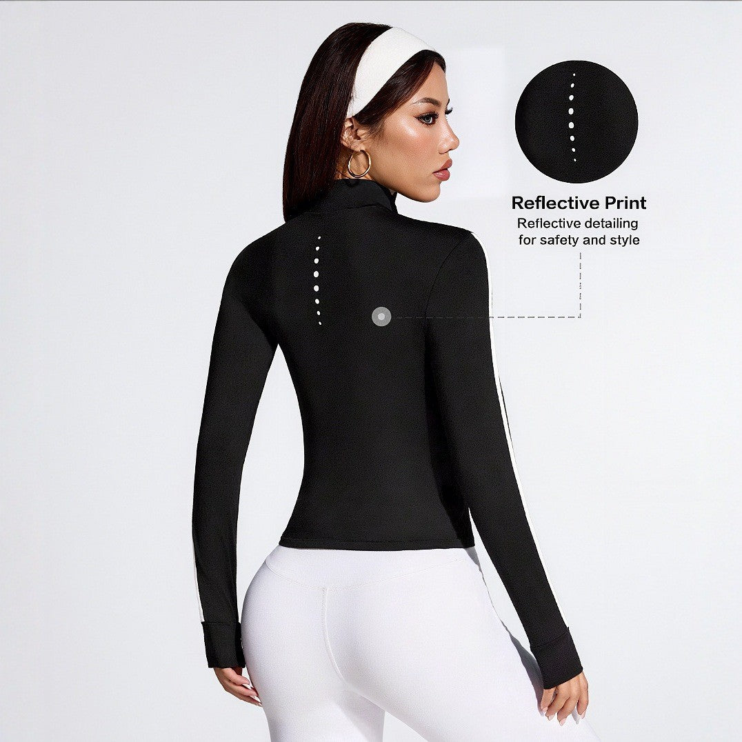 Pre-sale European and American  women's color contrast explosion stand-up collar slim and thin sports jacket comfortable breathable top jacket