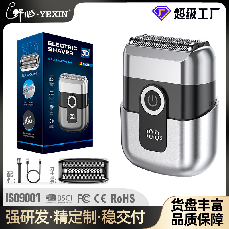 mini electric reciprocating shaver - fast charging, portable, car-mountable men's razor for home and travel