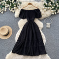 French chic off-the-shoulder bubble sleeve a-line dress - women's summer slimming, figure-flattering, elegant vacation maxi dress