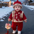 Baby winter clothes heattech outwear one-piece national style baby new year's greetings clothes one year old full month dress festive haha