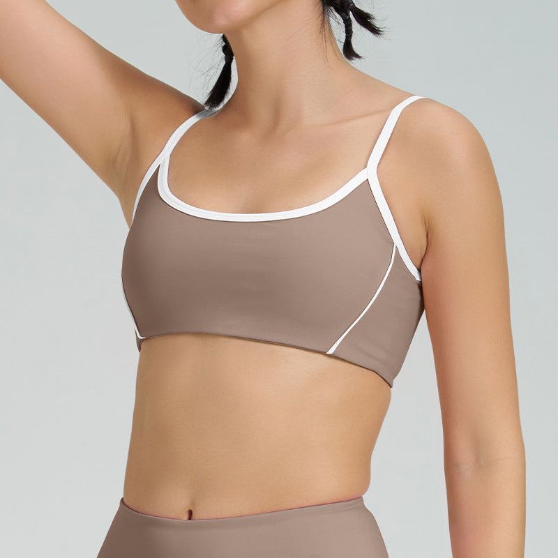 thin shoulder strap detachable chest pad fitness sling nude flared pants sports intimates yoga suit for women