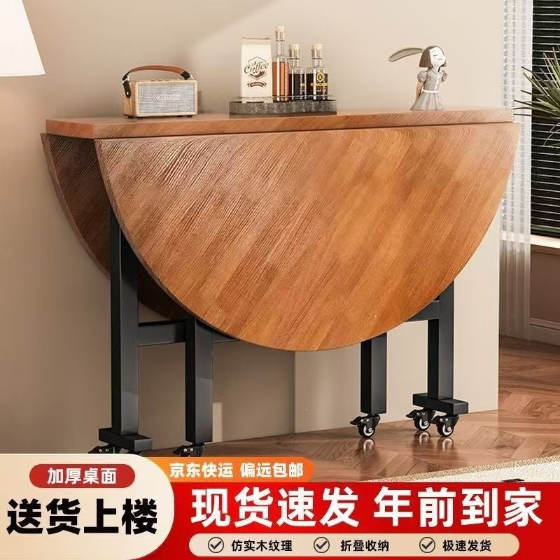 Foldable dining table - heavy duty, mobile, large round table - multi-functional dining table with wheels - storage round table - foldable