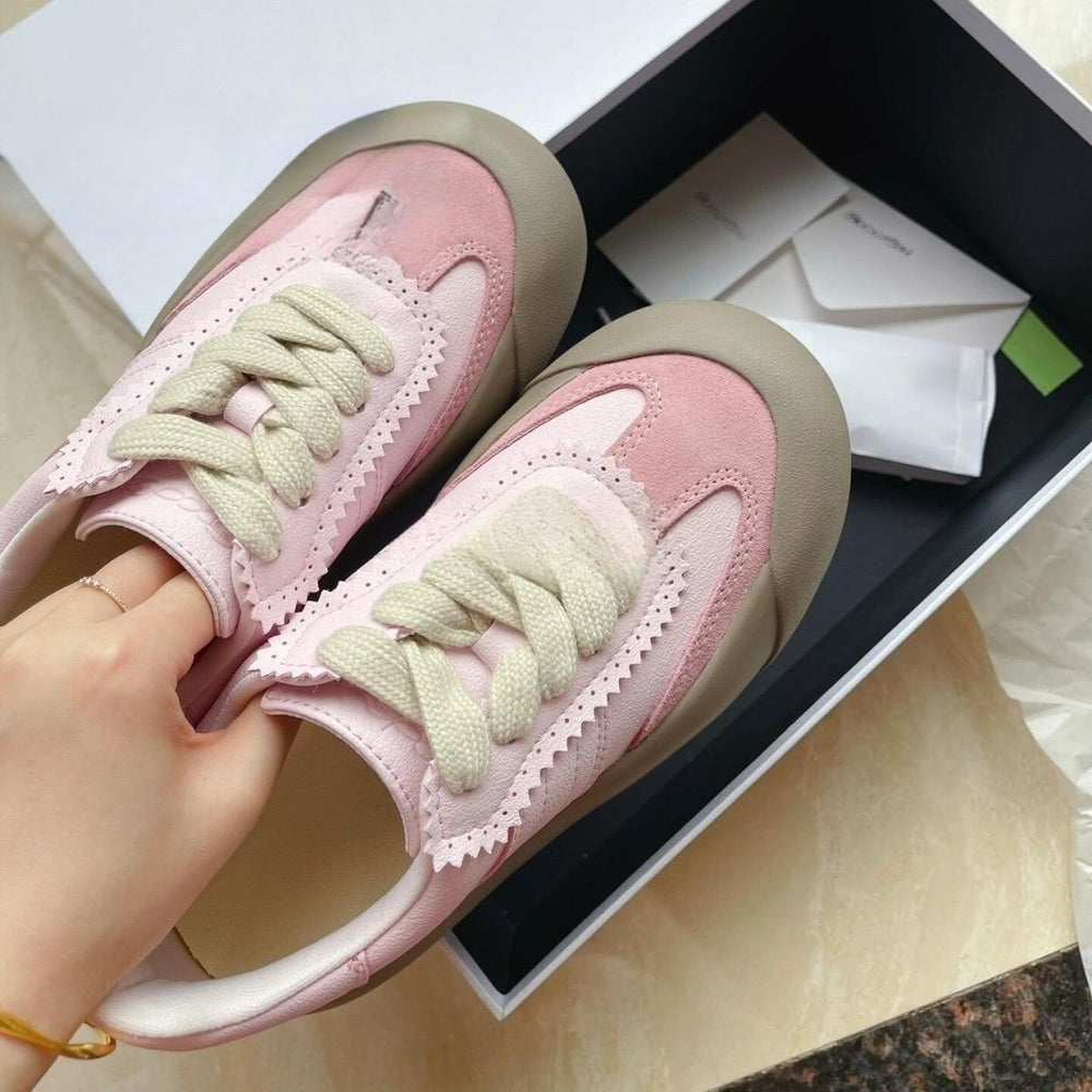 Pink german army trainers (gats) women's shoes 2026 new spring thick sole height increasing shoes retro puffy shoes casual sneakers athletic shoes