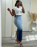 European and american cross-border women's fashion  summer new sexy denim skirt high-waisted gradient slit bodycon midi skirt