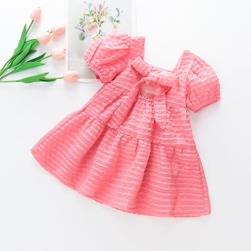 Girls' dress princess dress summer cool baby tulle dress korean style chic sweet chiffon dress with puff sleeves
