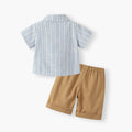 Boys' summer new arrivals: striped short-sleeve shirt and overalls set - baby's first birthday outfit, two-piece set
