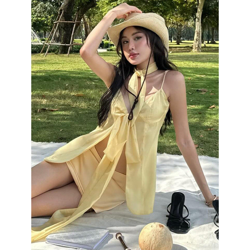 European and american women's clothing  summer new sexy sweet & spicy style cardigan bow tie asymmetrical see-through top